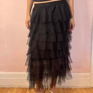 Black Tiered Tulle Maxi Skirt - Fairycore Ballerinacore Mesh Skirt